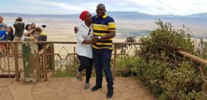 Panoramic view into the Ngorongoro Crater from the rim